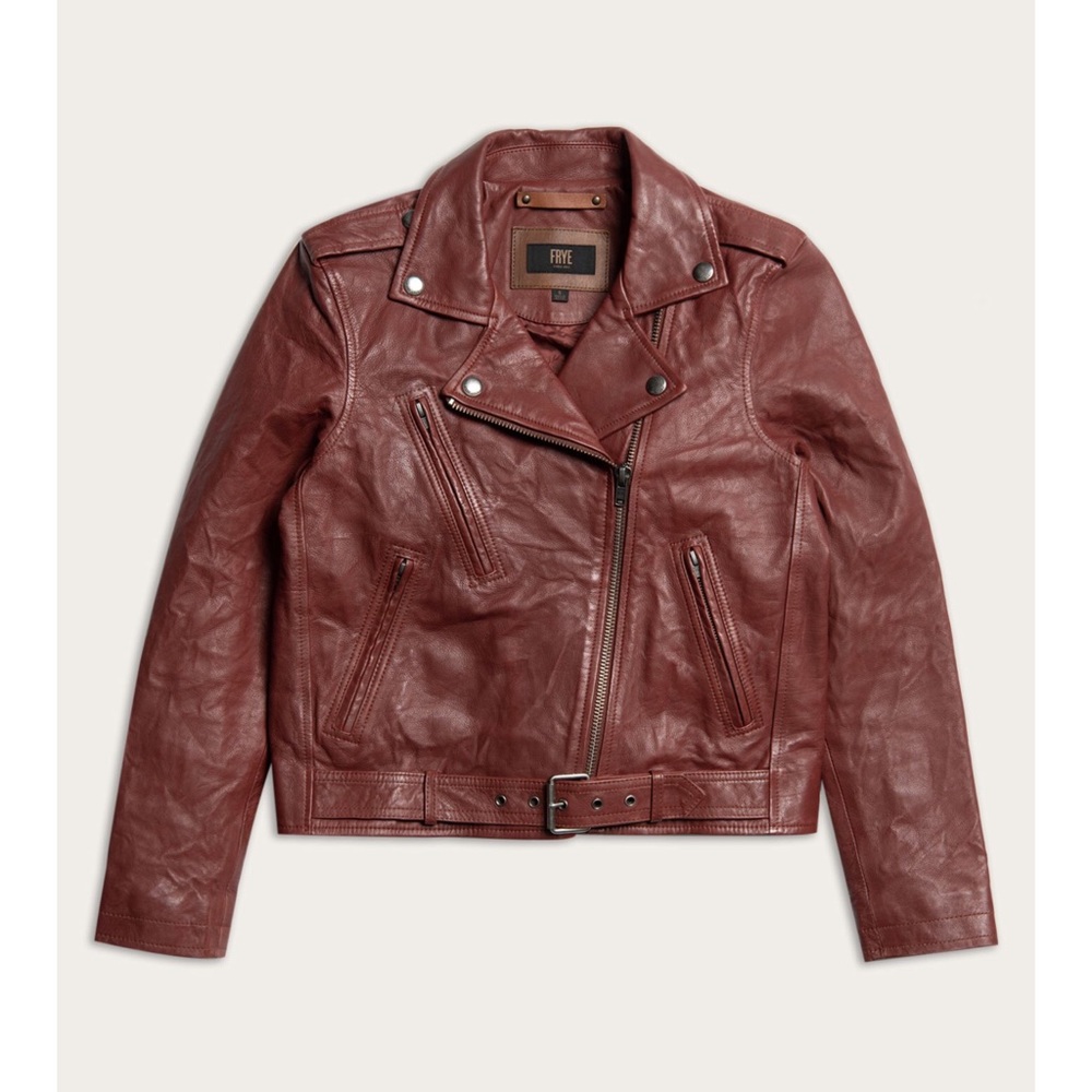 Frye Carly Leather Moto Jacket, Rosso (Wine) - Picture 2 of 6